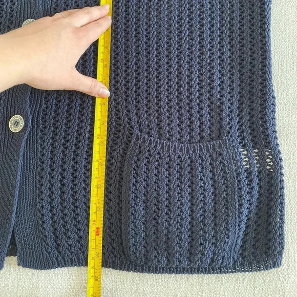 Les Copains Women Classic Loose Knit Cotton Cardigan Navy XL Italy Preppy Staple - Picture 4 of 13